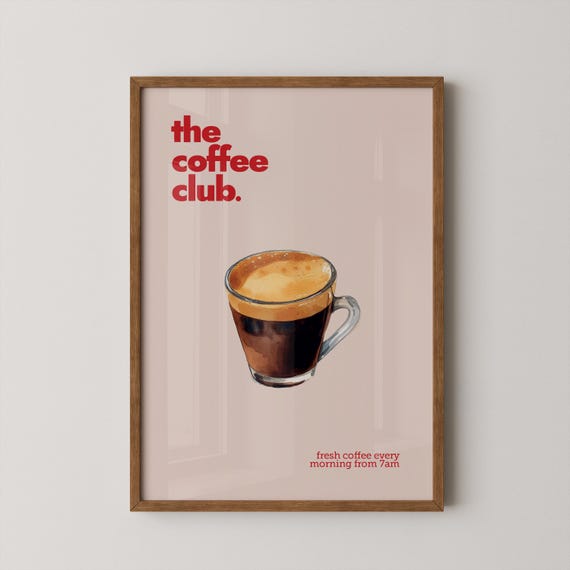 The Coffee Club Print Retro Art Decor Kitchen