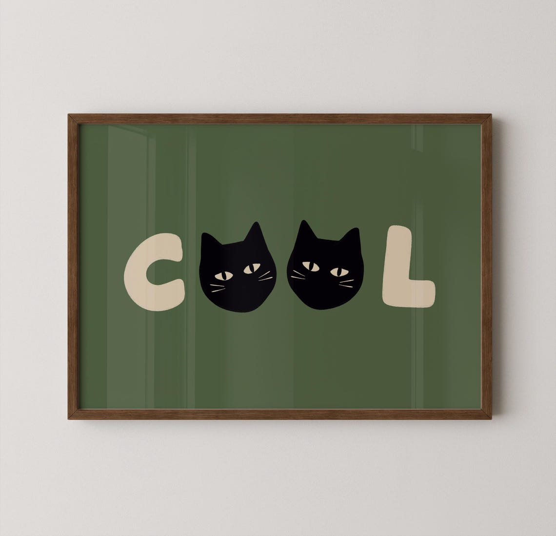 Cool Cats Typography Funny Green Cat Faces Gallery Wall Poster