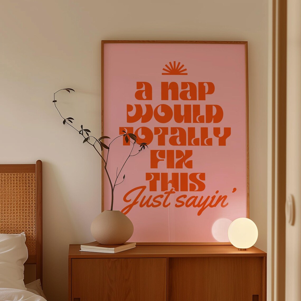 A Nap Would Totally Fix This Funny Quote Poster Pink Retro Bedroom Decor