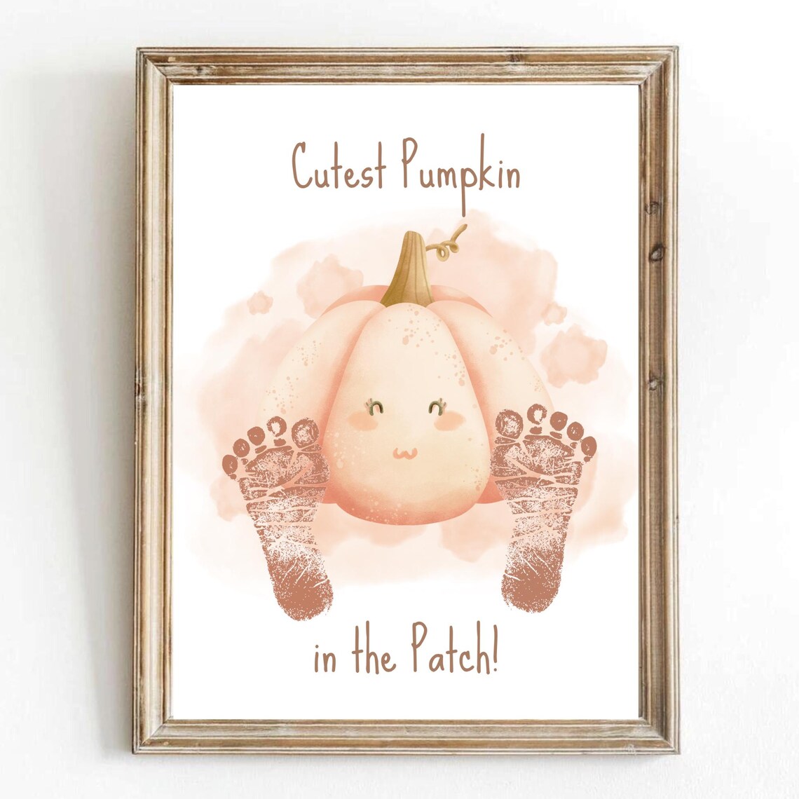 Cutest Pumpkin in the Patch Fall Baby Footprint Pumpkin Keepsake Art Poster