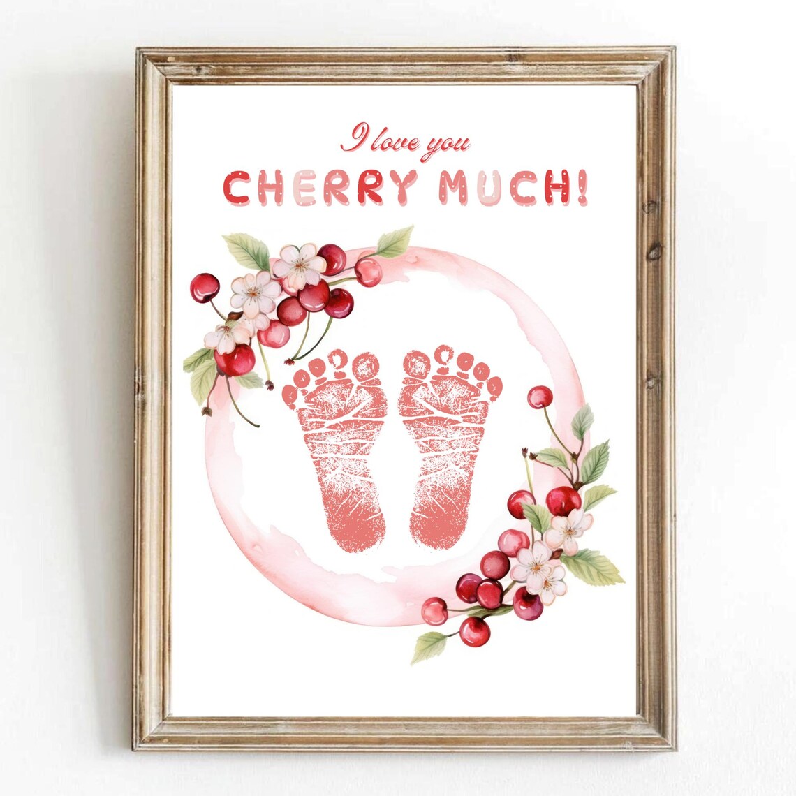 I Love You Cherry Much Footprint Baby Valentines Keepsake Art Print