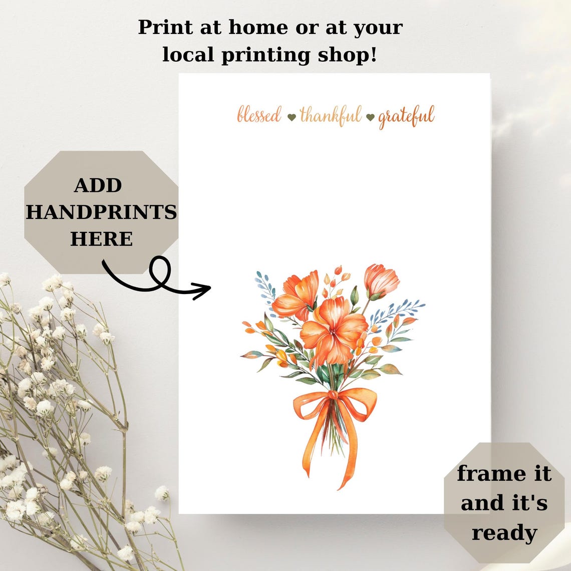 Thanksgiving Handprint Blessed Thankful Grateful Orange Bouquet Poster - Image 3