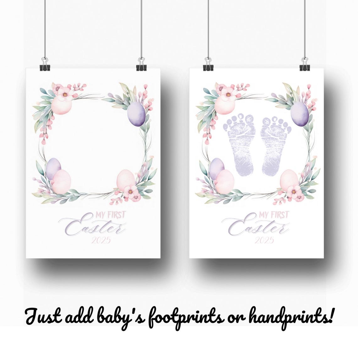 My First Easter Baby Footprint Pink Easter Wreath Keepsake Wall Art - Image 3