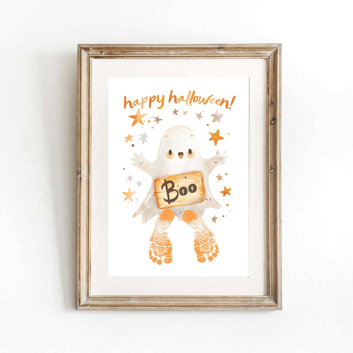 Happy Halloween Ghost Boo Sign Baby Footprint Watercolor Keepsake Art - Image 2