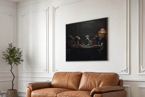 Dogs Playing Poker Print Dark Academia Wall Art For Man Cave Moody Masculine Unframed Poster Funny Dog Dad Player Gift