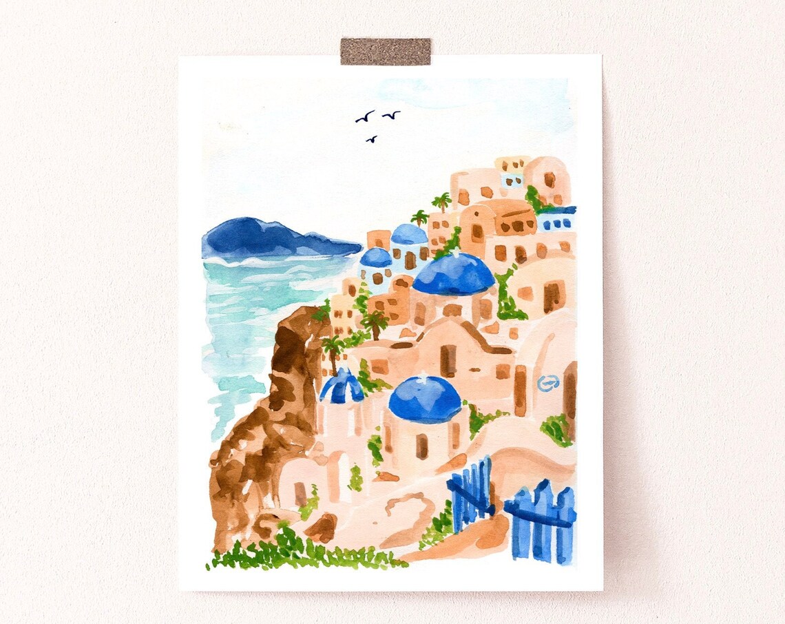 Santorini Greece Travel Poster, Coastal Wall Art - Image 2