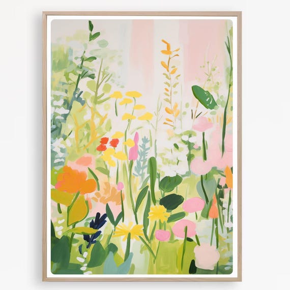 Abstract Flower Print Watercolor Garden Painting Colorful Floral Art Wall