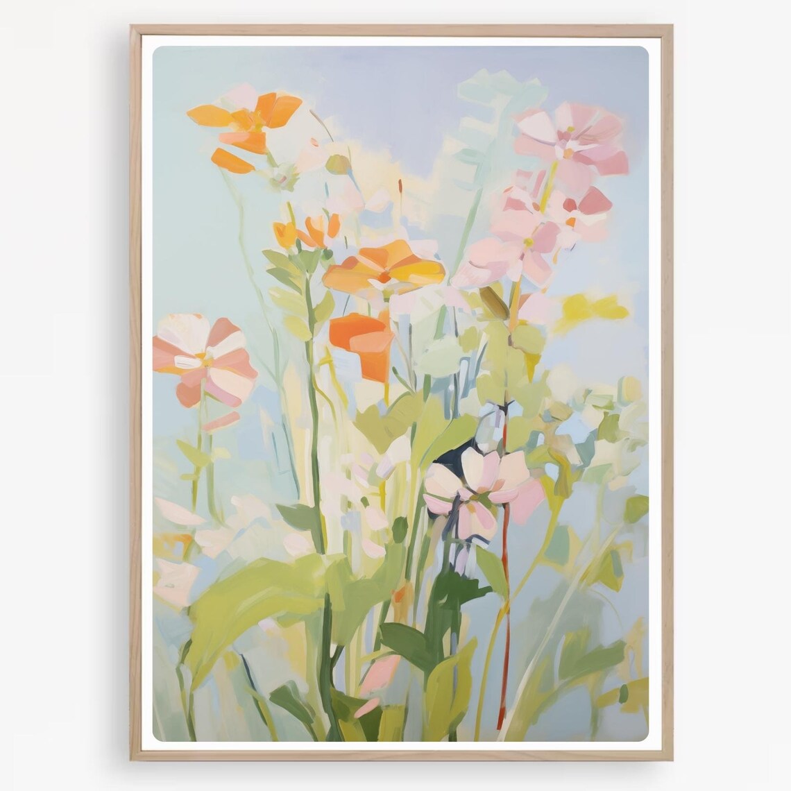 Wildflower Garden Watercolor Orange Poppies Pastel Floral Poster