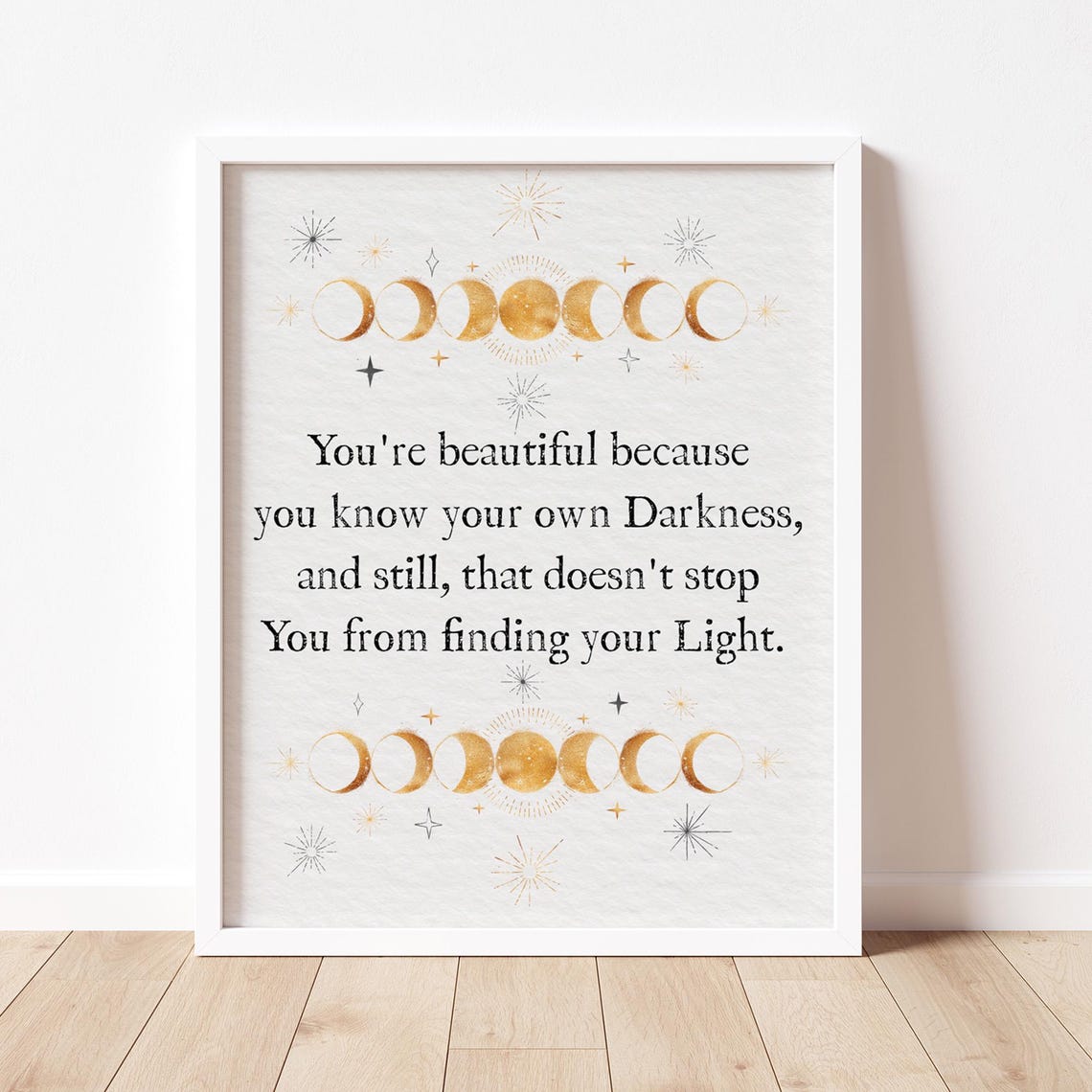You Are Beautiful Boho Moon And Stars Art Inspirational Words Positive Affirmation Uplifting Encouraging Celestial Art