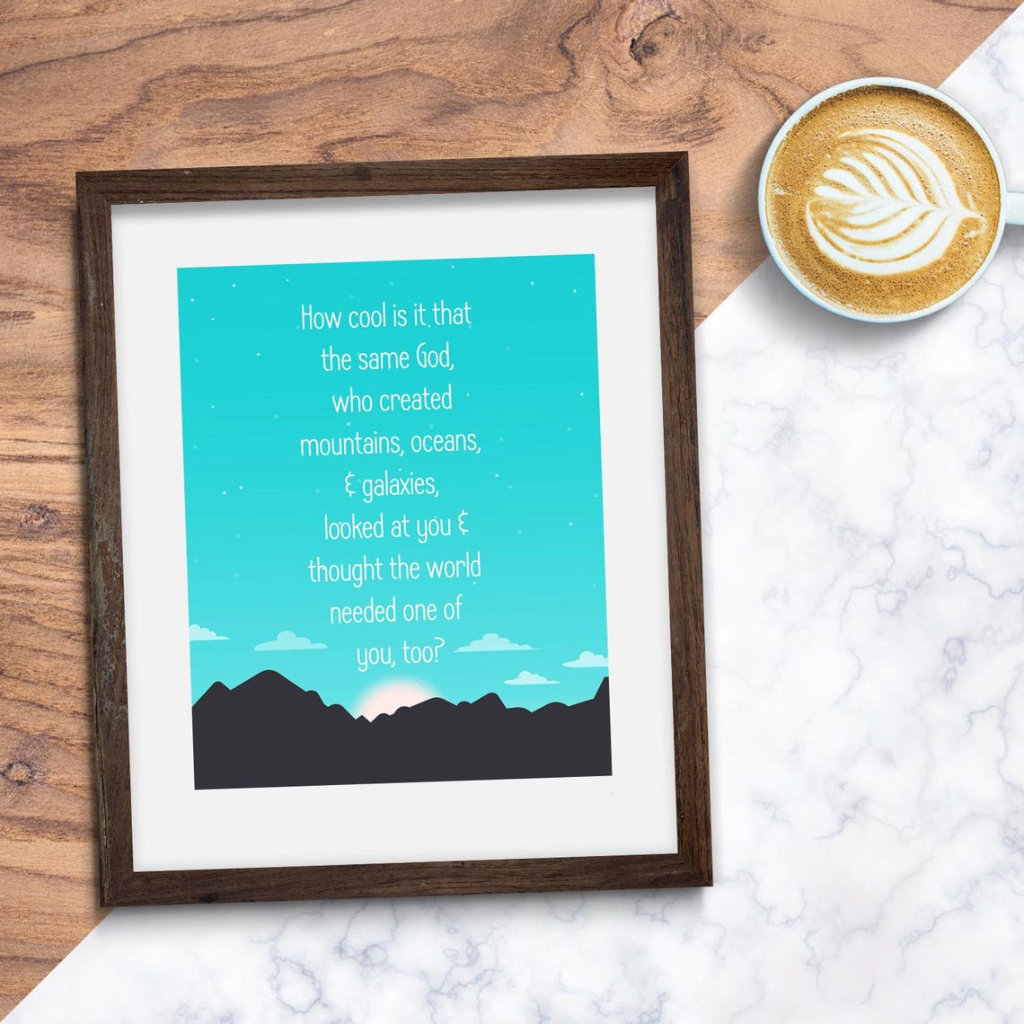 How Cool Is It the Same God Teal Mountains Inspirational Quote Poster - Image 3