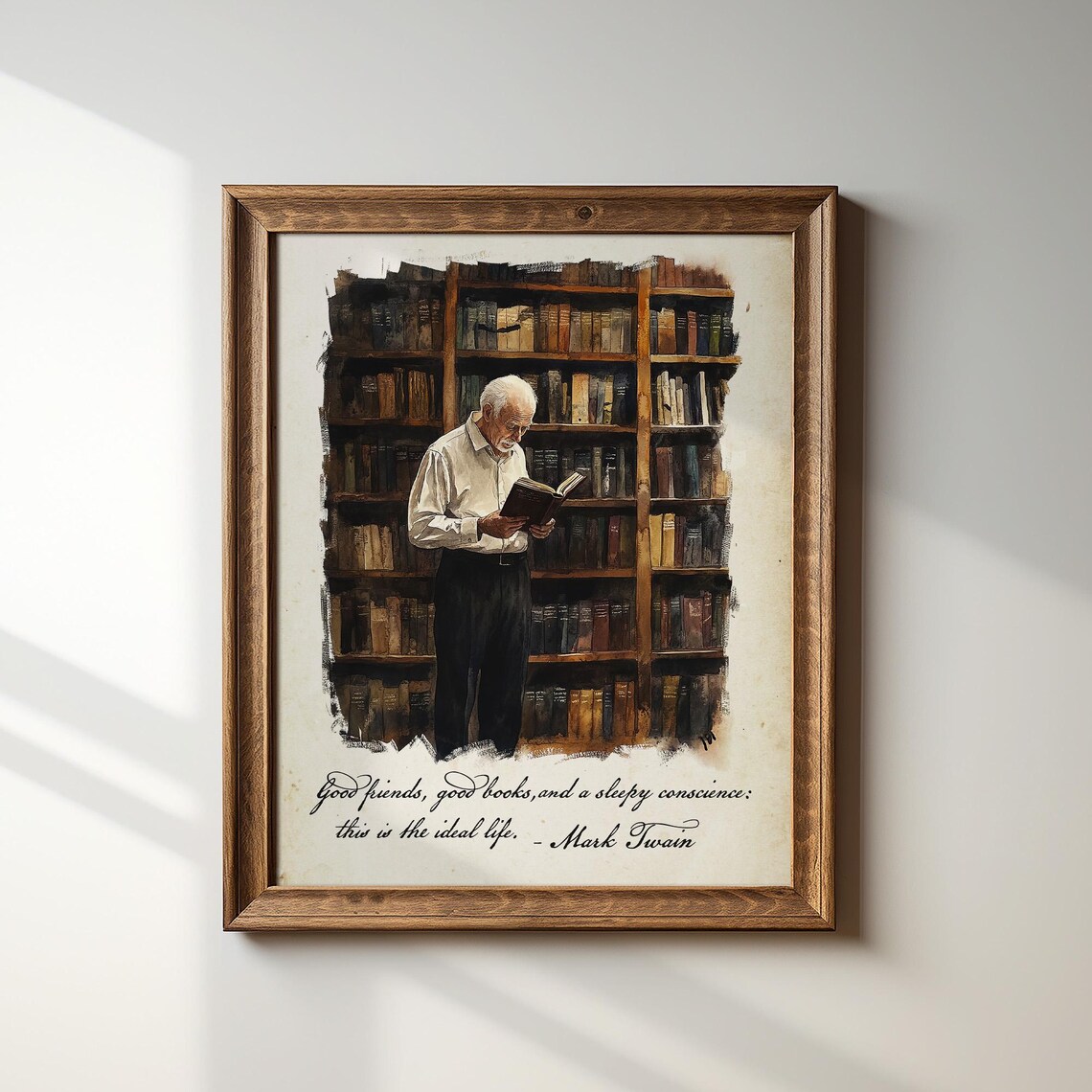 Mark Twain Quote Good Friends Good Books Ideal Life Reading Wall Art