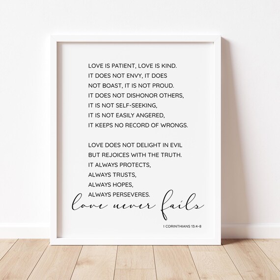 1 Corinthians 13 4 8 Wall Art Love Is Patient Love Never Fails Inspirational Bible Quotes Encouraging Art Grace Gifts