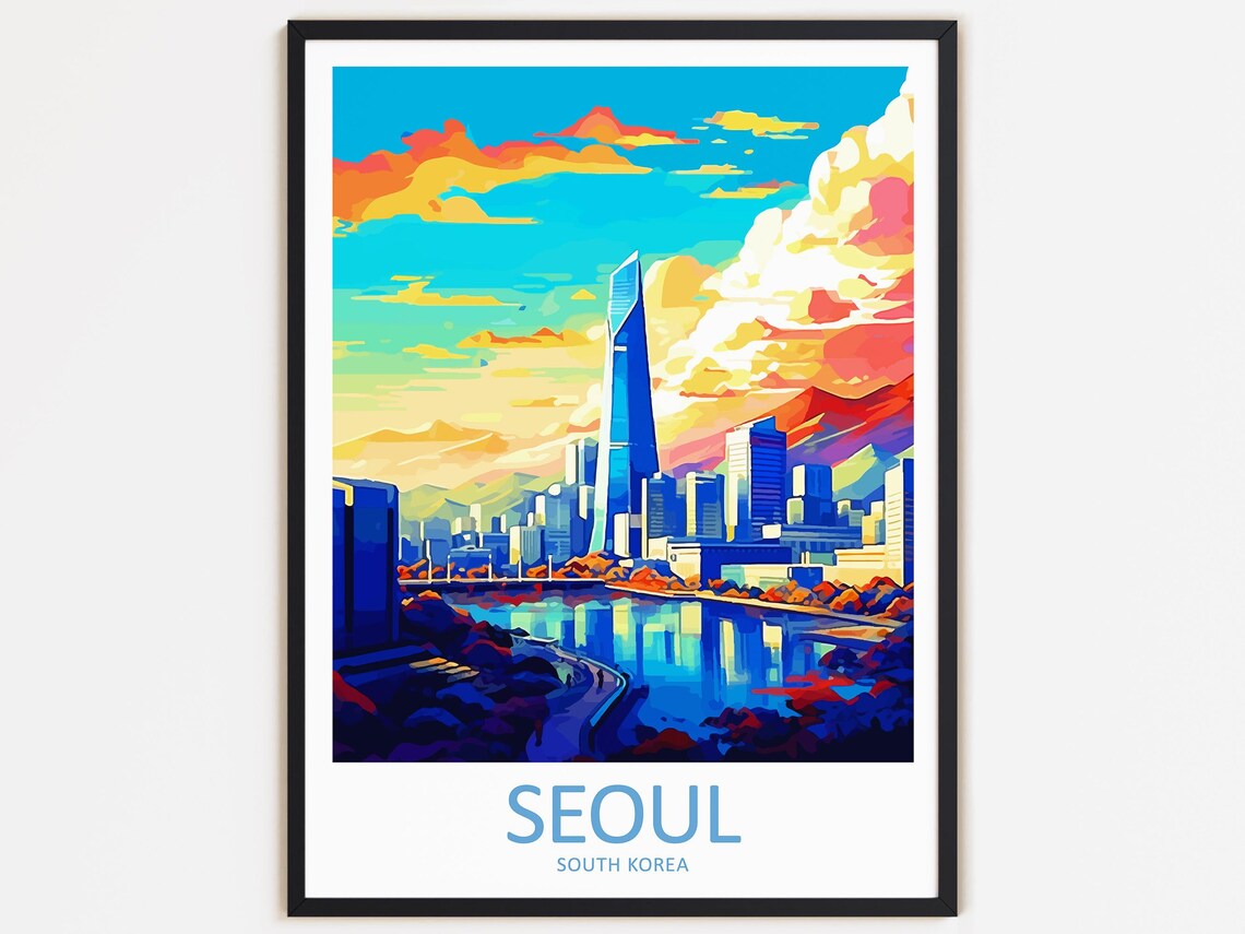 Seoul Travel Poster, South Korea Wall Decor