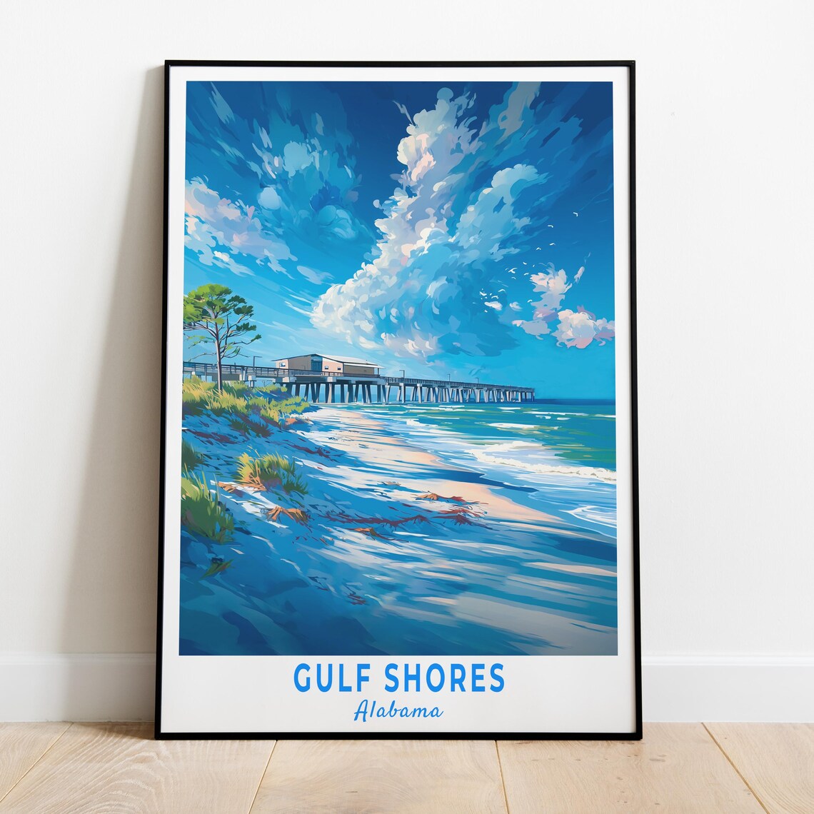 Gulf Shores Alabama Beach Pier White Sand Coast Vintage Travel Poster