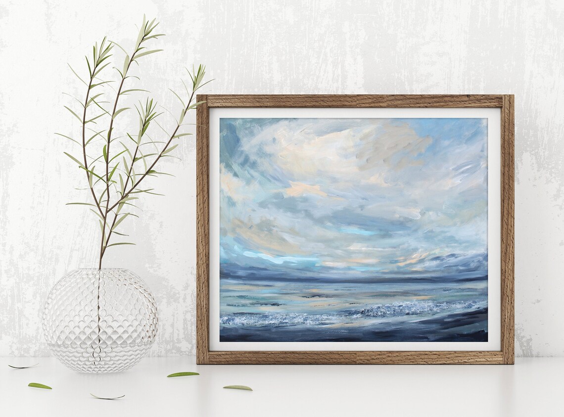 Ocean Acrylic Painting Art Print, Coastal Seascape