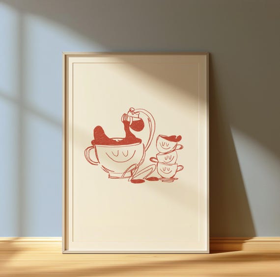 Minimalist Coffee Art Print Cute Vintageinspired Cup Illustration Kitchen Wall Decor Cozy Caf Poster