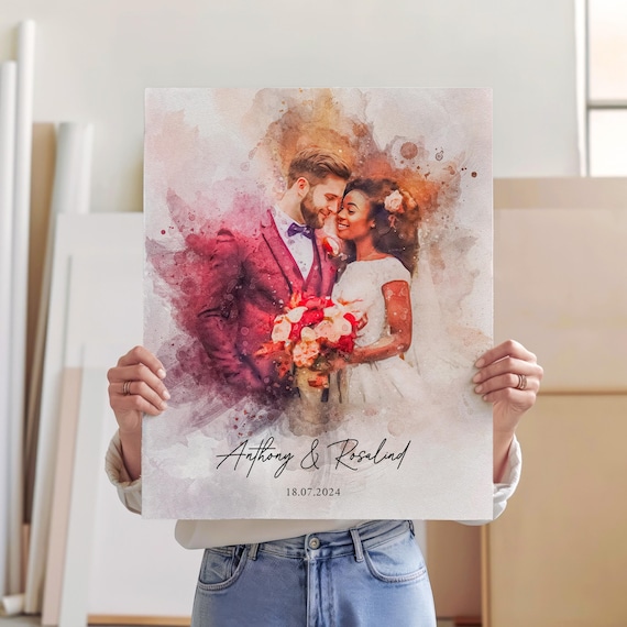 Watercolor Couple Portrait, Anniversary Gift Art Print