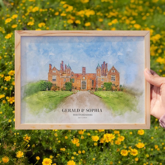Personalized Watercolor Painting of Brick Manor Wedding Venue Poster