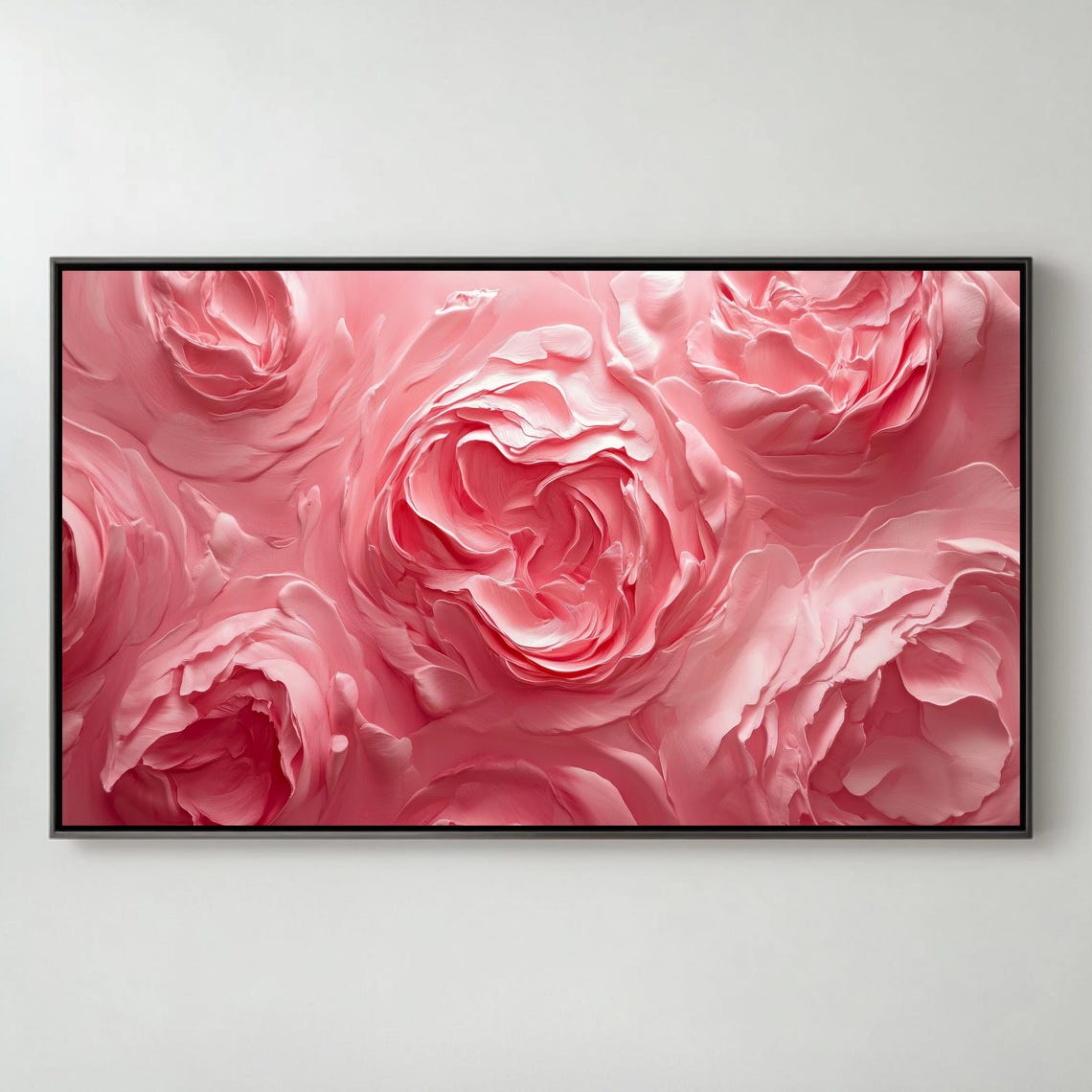Pink Peony Blossoms Impasto Painting Romantic Frame TV Wall Art