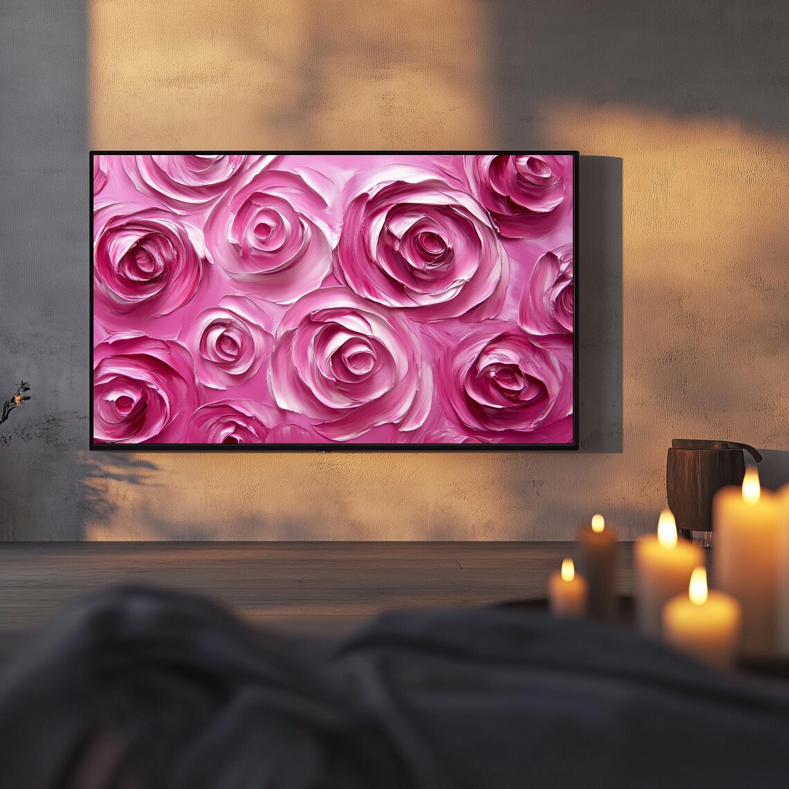 Blush Pink Roses Impasto Textured Floral Oil Painting Wall Art - Image 3