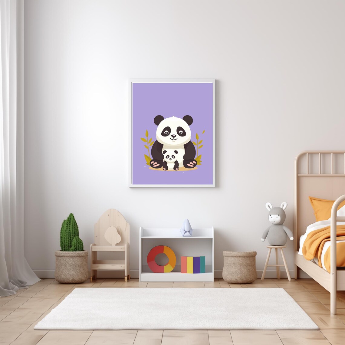 Mommy And Baby Panda With Bamboo Purple Nursery Wall Art Poster - Image 5