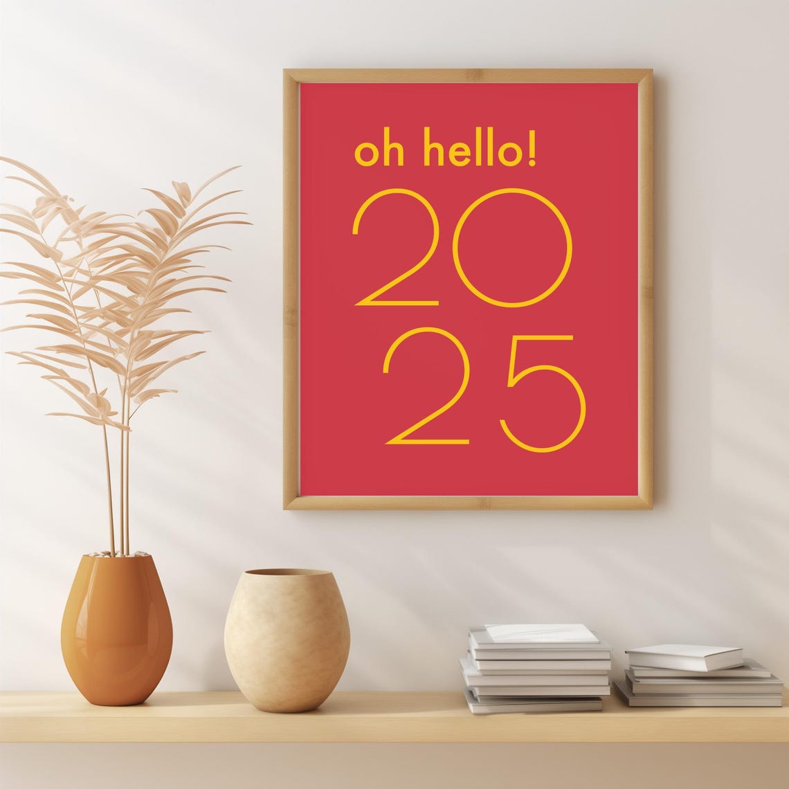 Oh Hello 2025 Yellow On Red Modern Typography New Year Party Poster - Image 2