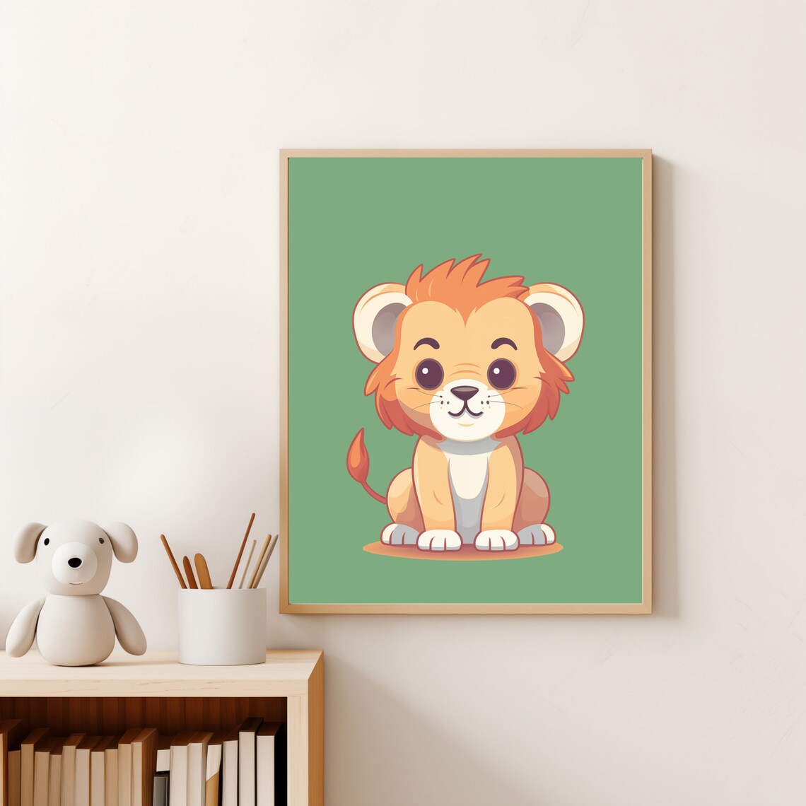 Cute Baby Lion Cartoon Green Safari Nursery Kids Room Decor Poster - Image 5