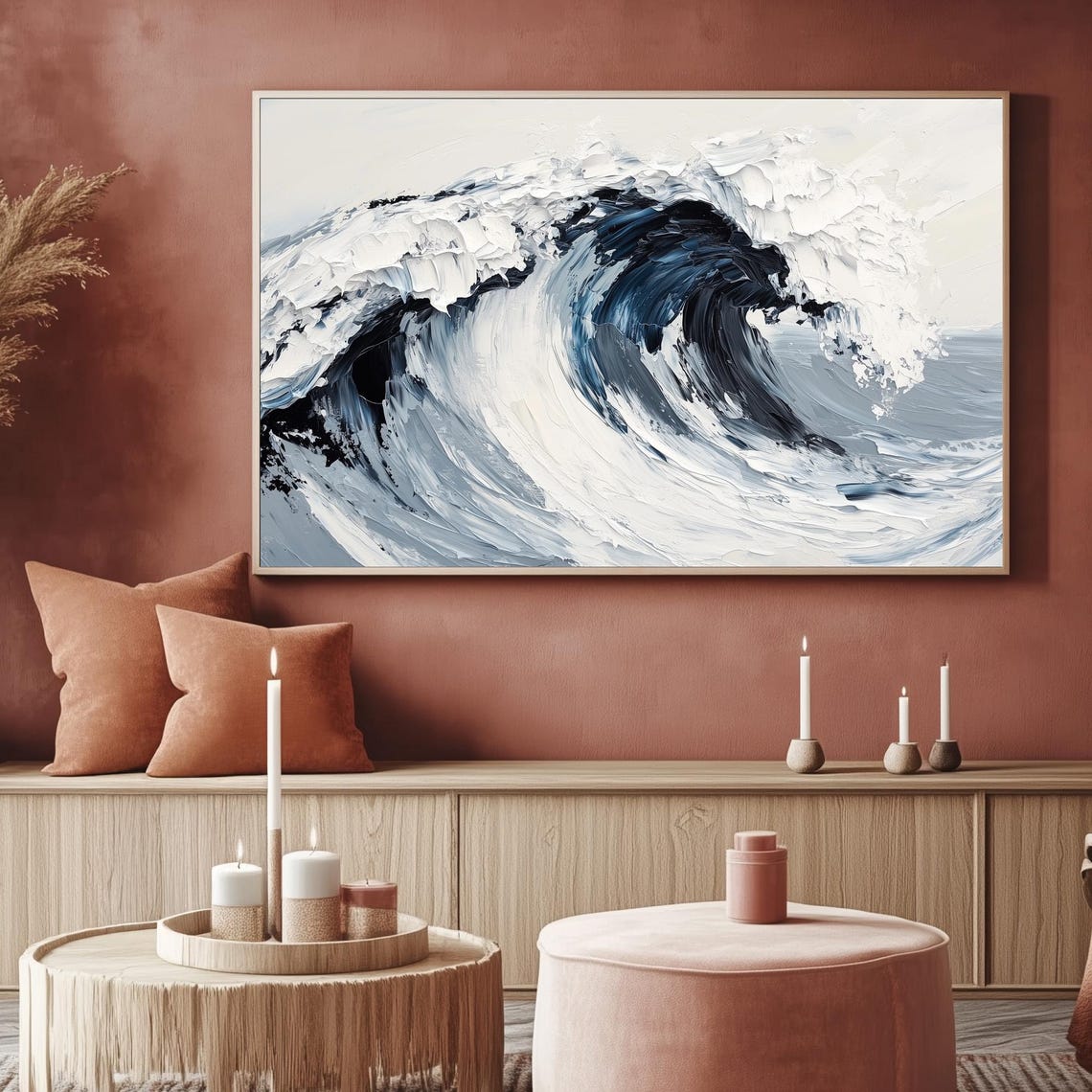 Abstract Ocean Wave Textured Blue Seascape Painting Frame TV Poster - Image 2