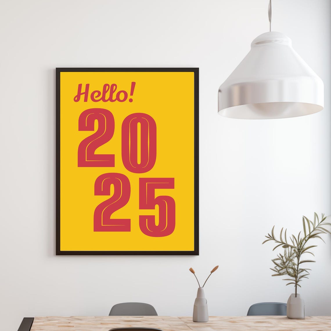 Hello 2025 Bold Retro Red Yellow Typography New Year Party Poster - Image 3