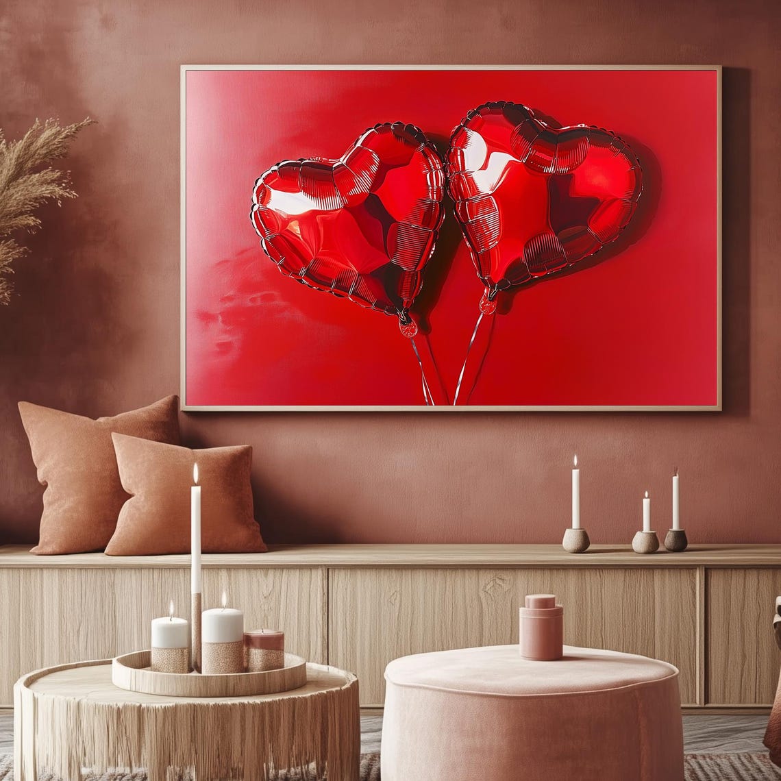 Red Heart Foil Balloons Valentines Day Romantic Art Frame TV Poster - Image 2