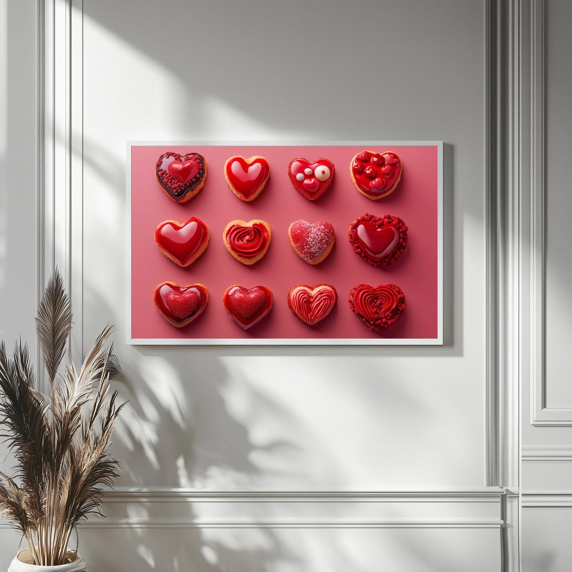 Red Heart Cookies Valentines Day Grid Pattern Dessert Art TV Poster - Image 4