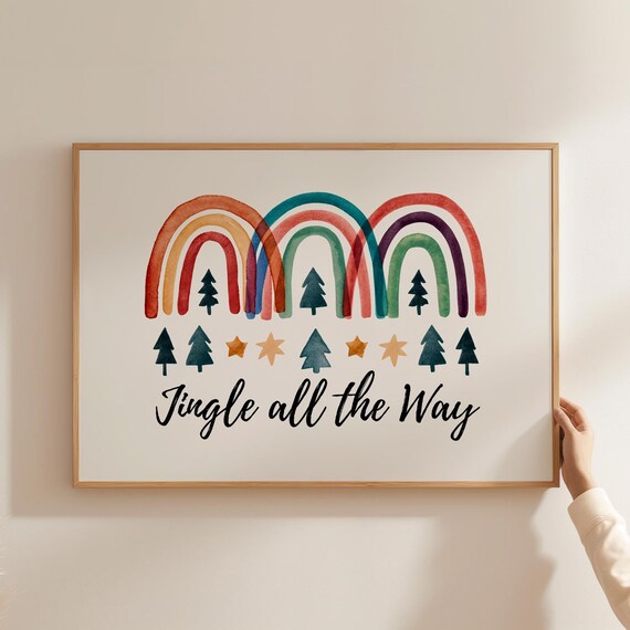 Jingle All the Way Watercolor Rainbow Christmas Trees Poster