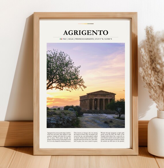 Agrigento Italy Valley Of The Temples Sicily Sunset Travel Poster