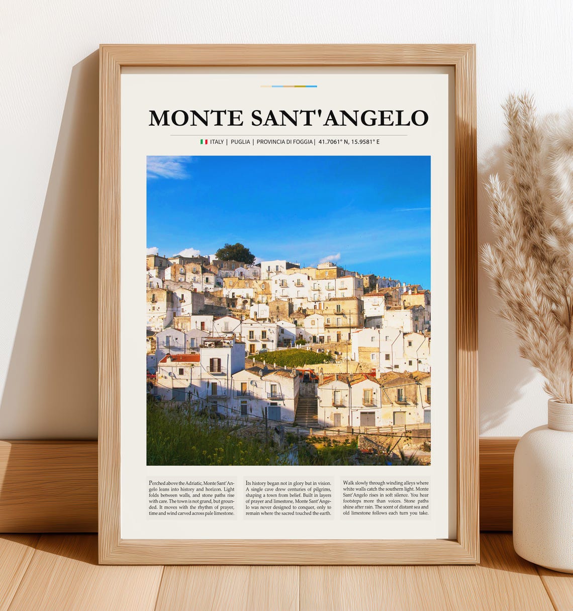 Monte Sant'Angelo Italy Whitewashed Hilltop Town Puglia Travel Poster