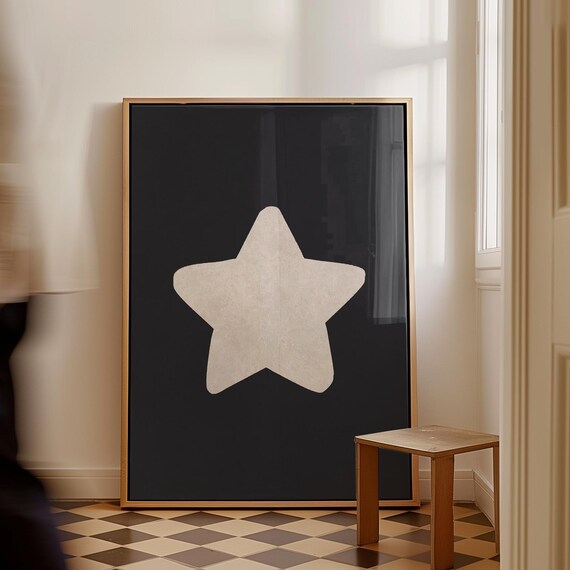 Retro Handdrawn Star Print Beige Black Trendy Wall Art Bar Cart Decor