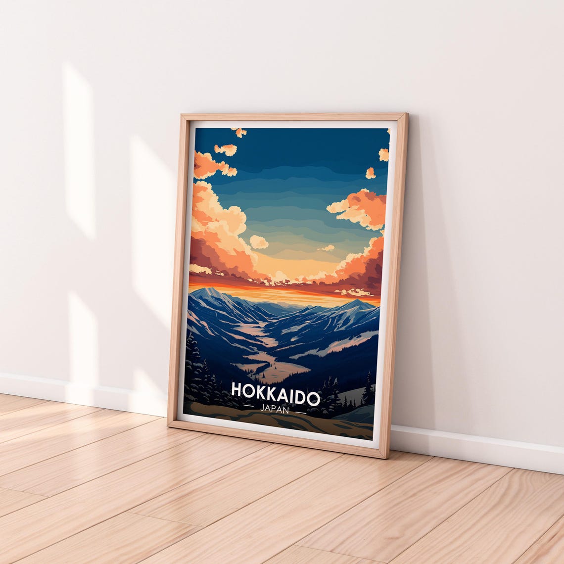 Hokkaido Japan Mountain Valley Layered Peaks Sunset Glow Poster - Image 2