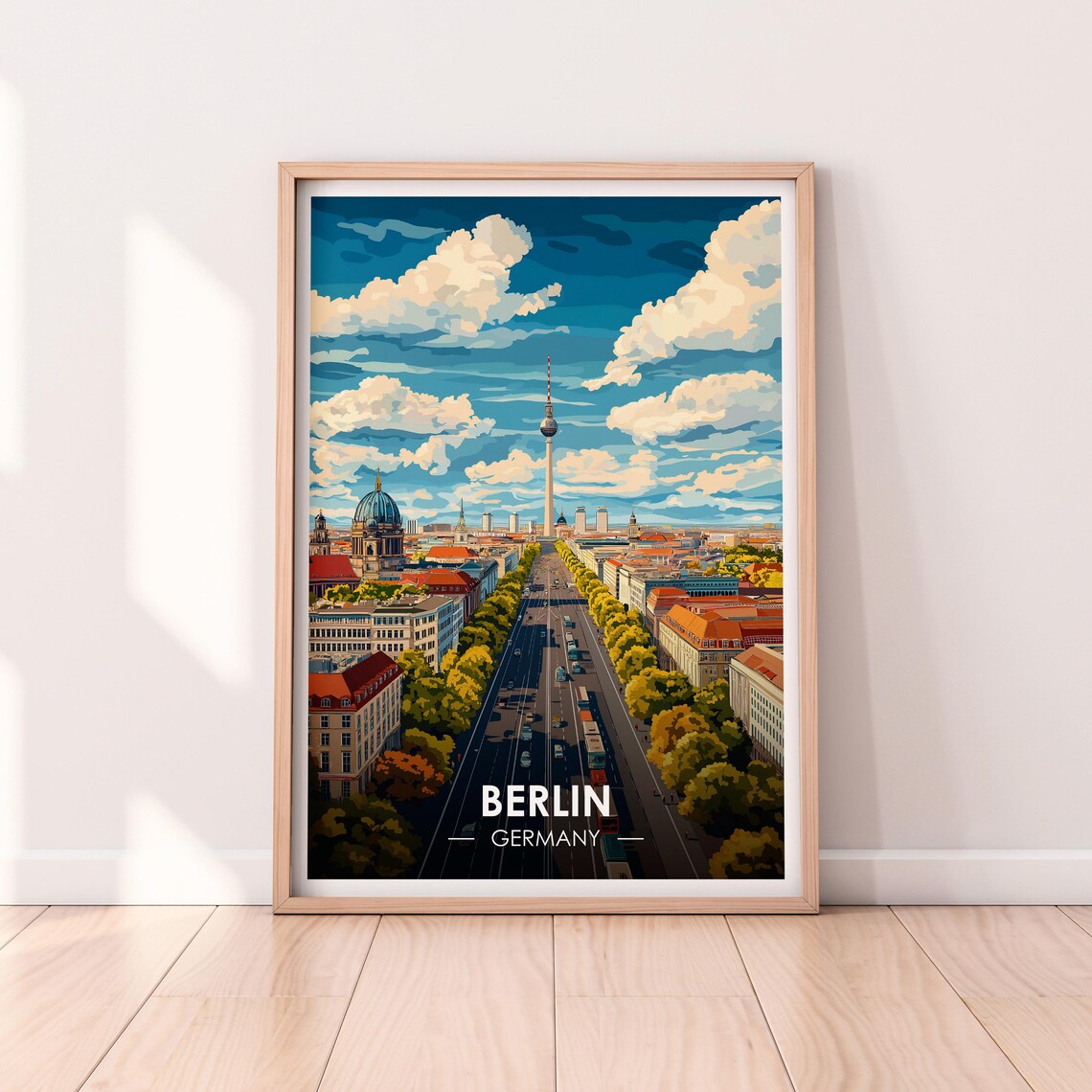 Berlin Germany TV Tower Grand Boulevard Retro European Travel Poster
