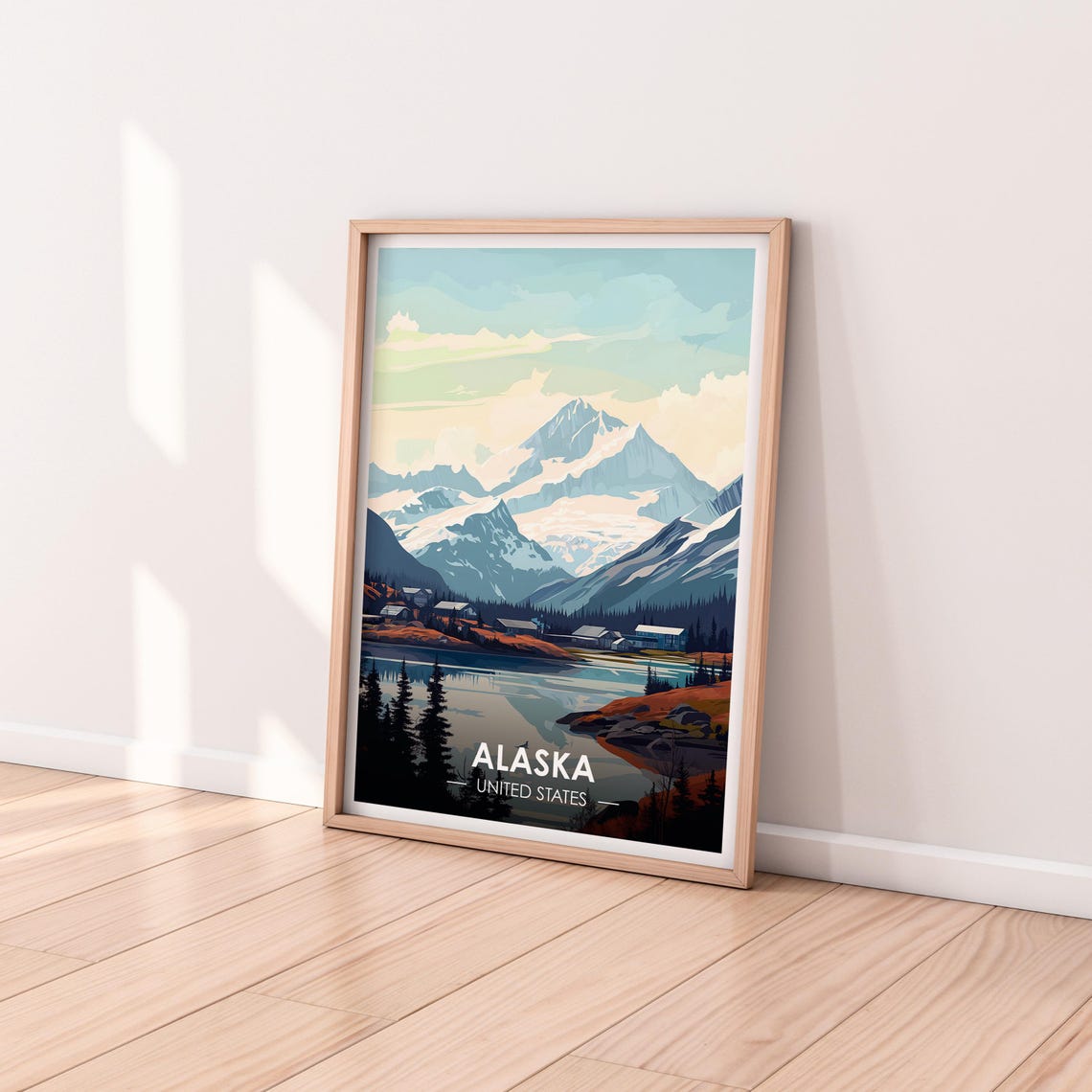 Alaska Lakeside Mountain Town Pine Forest Peaks Travel Poster - Image 2