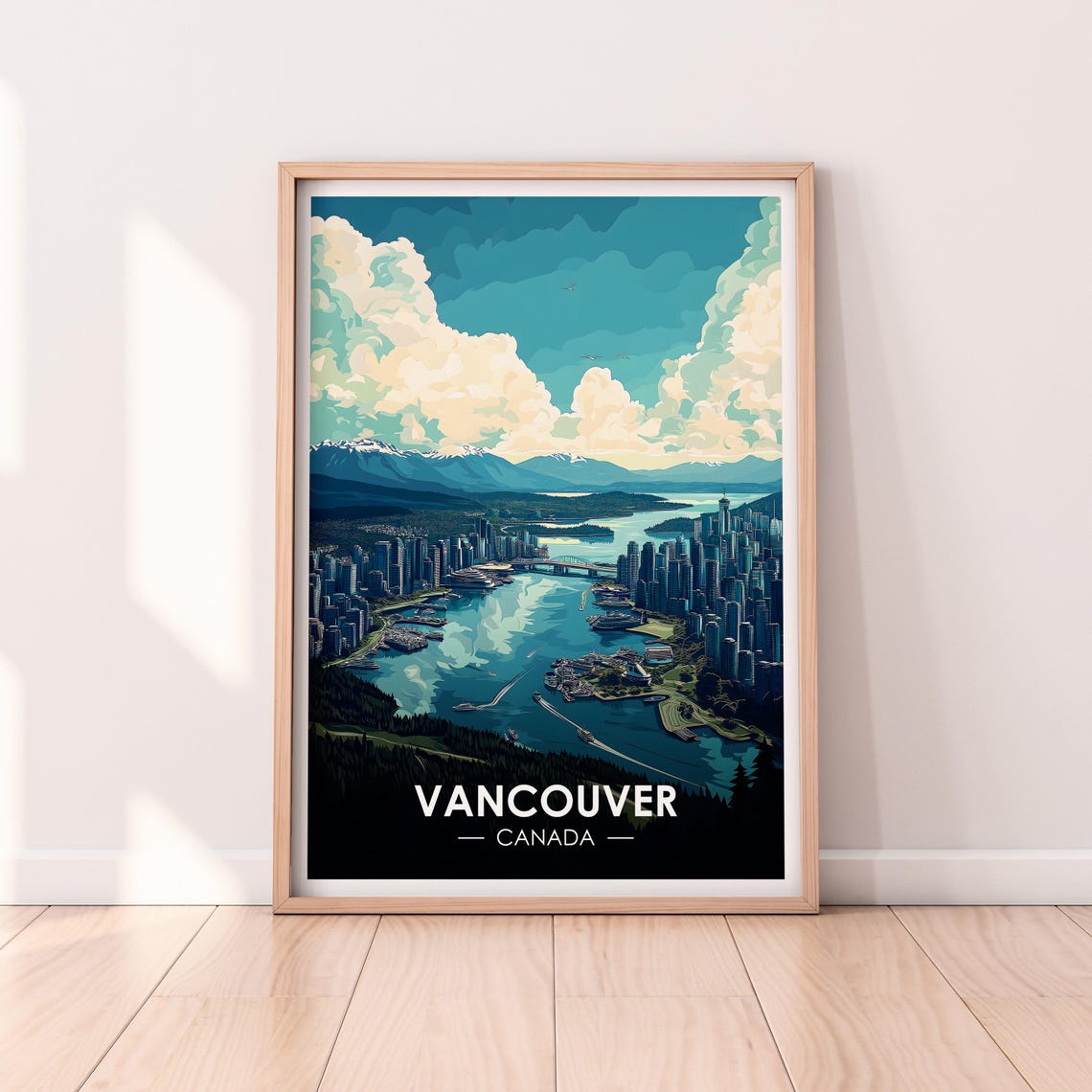 Vancouver Canada Harbour Skyline North Shore Mountains Aerial Poster