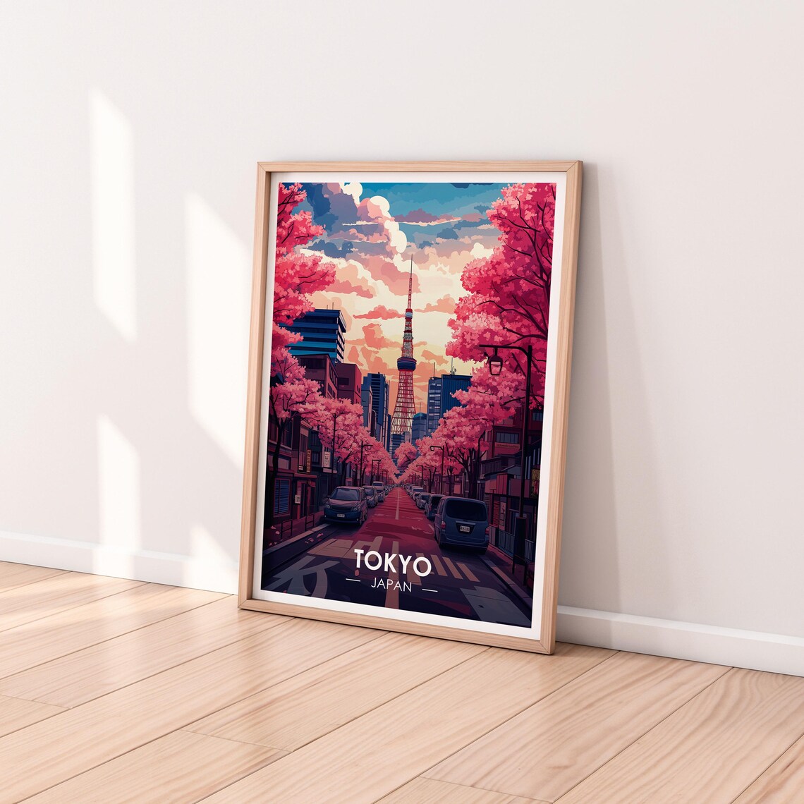 Tokyo Japan Tokyo Tower Cherry Blossom Sunset Vintage Travel Poster - Image 2