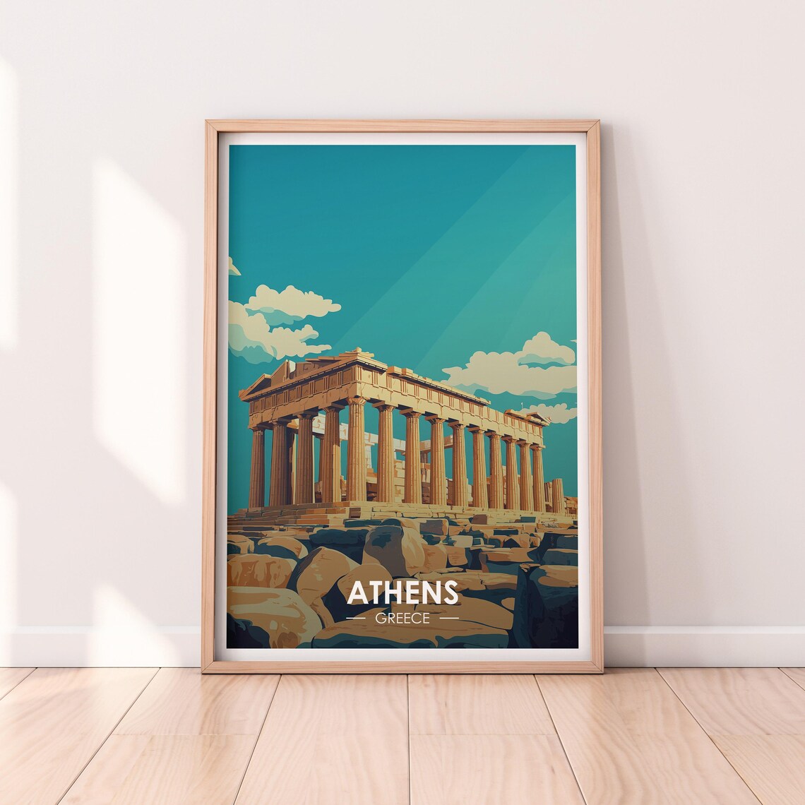 Athens Greece Parthenon Acropolis Columns Vintage Travel Poster
