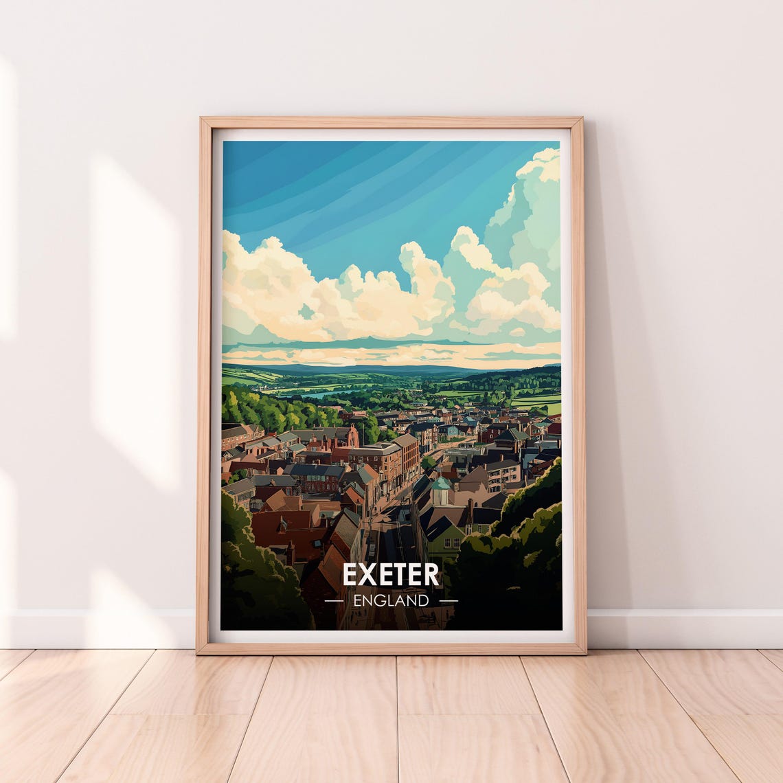 Exeter England Red Brick Town Green Hills Hilltop Viewpoint Poster