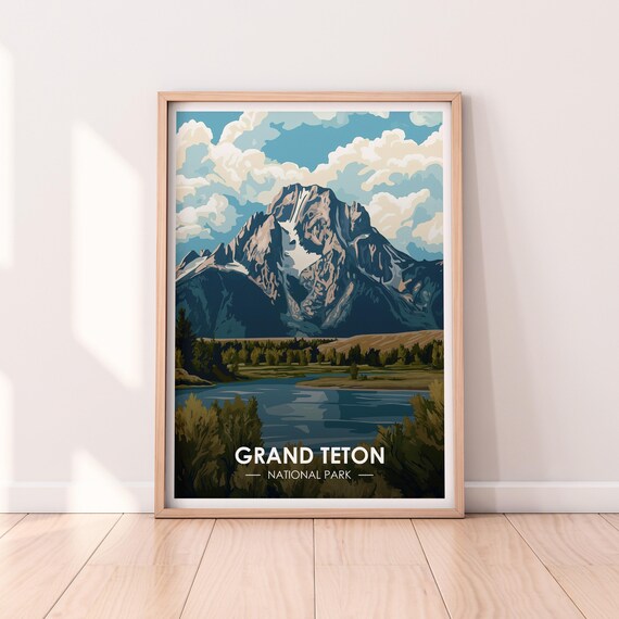 Grand Teton National Park Mountain Lake Reflection Travel Poster