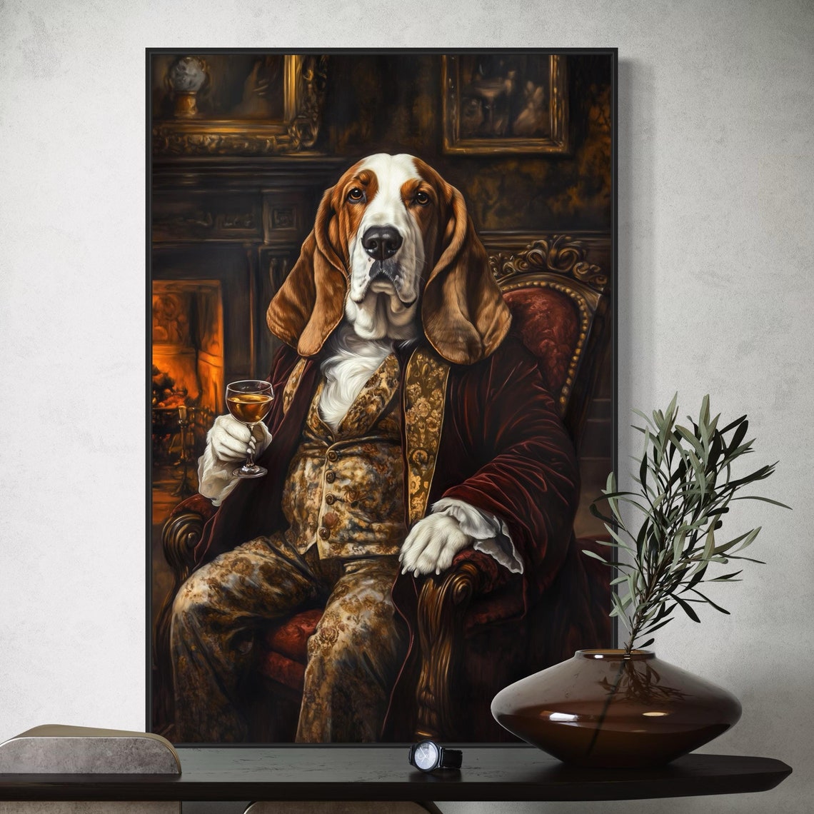 Regal Basset Hound Aristocrat in Velvet Robe Sipping Whiskey Poster - Image 6