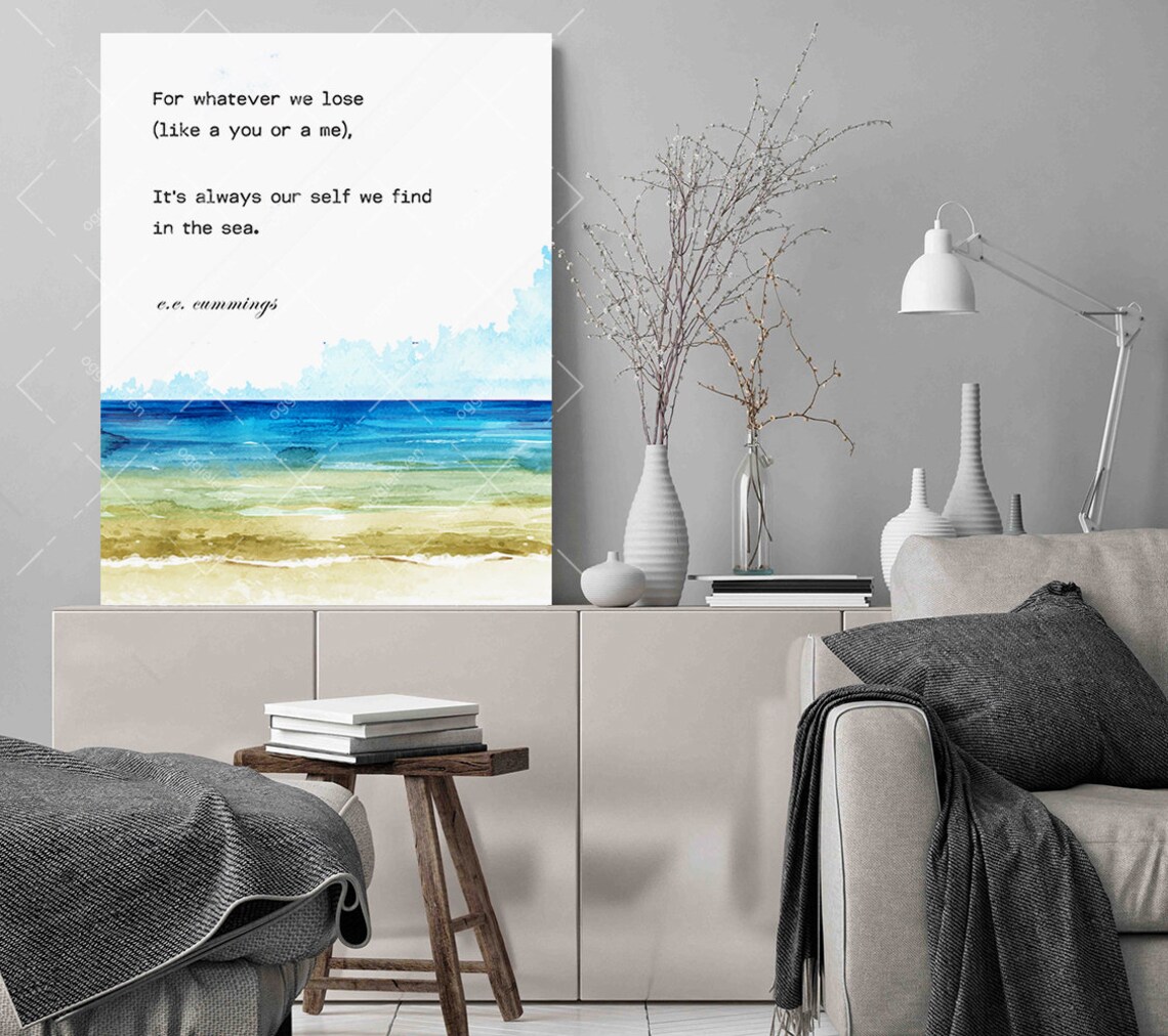 E E Cummings Sea Poem Print Whatever We Lose Watercolor Ocean Beach Wall Decor - Image 4