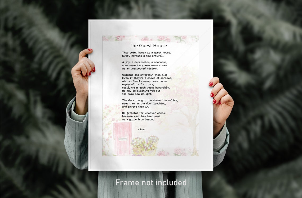 Rumi The Guest House Poem Pink Floral Watercolor Quote Art Poster - Image 3