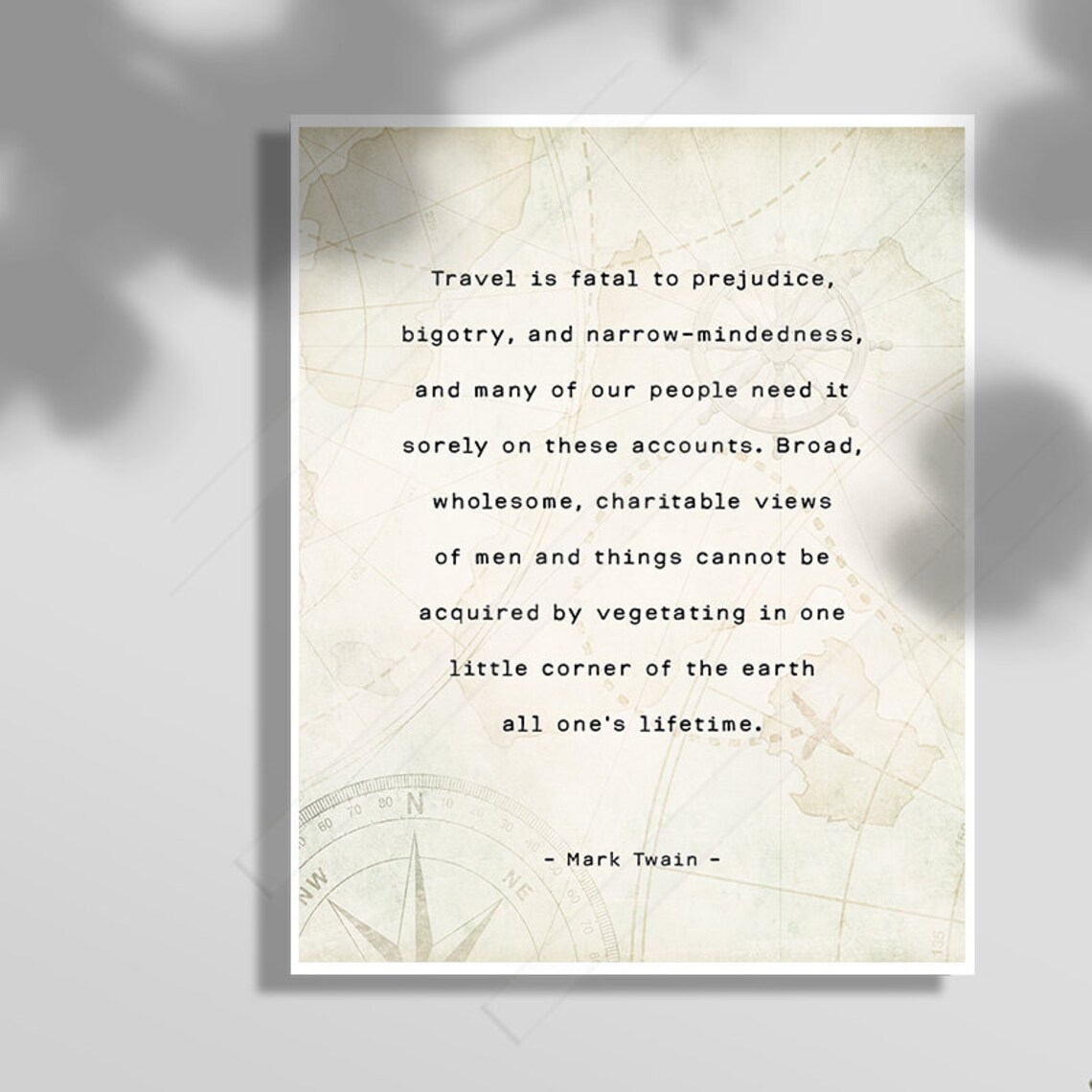 Mark Twain Travel Is Fatal To Prejudice Vintage Map Quote Poster