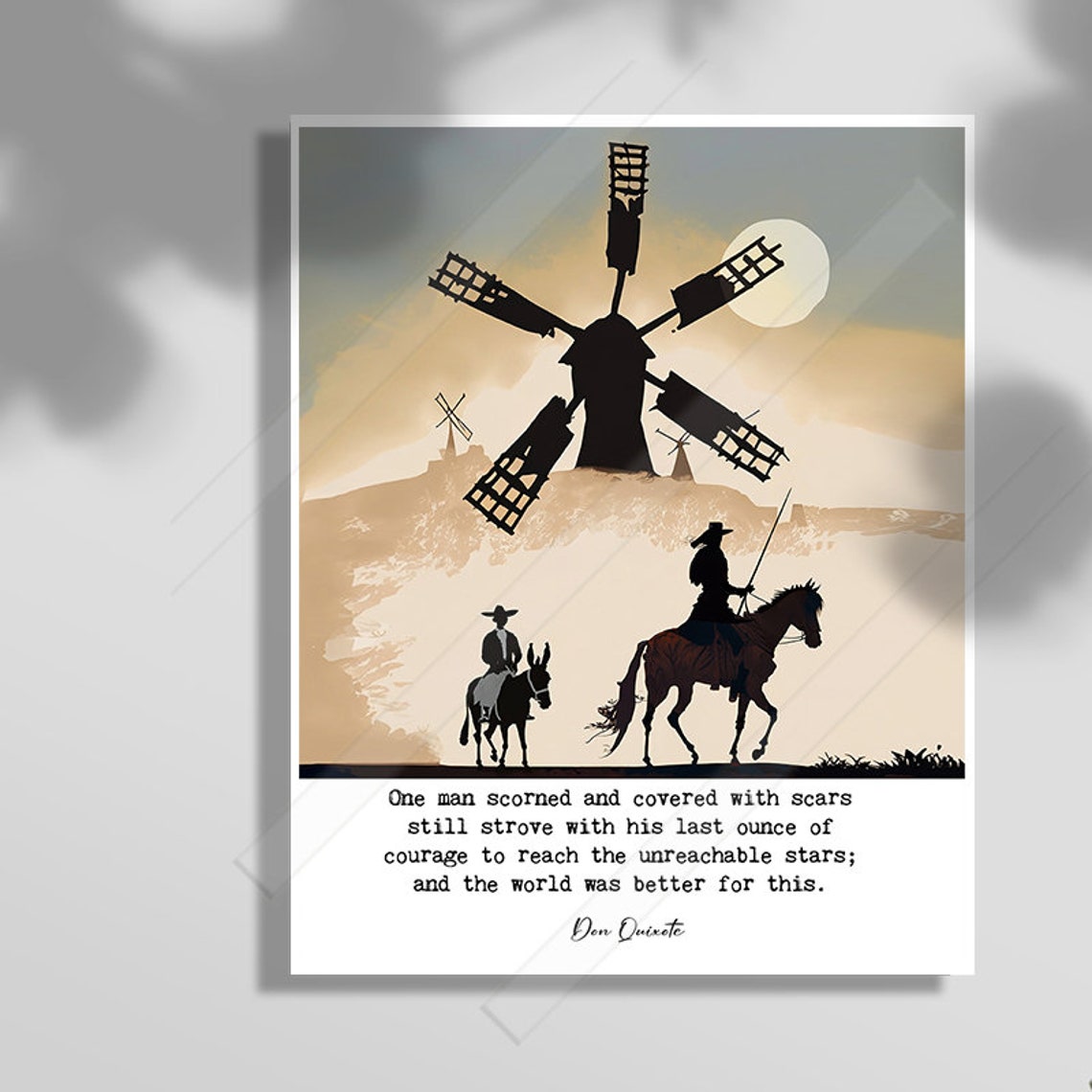 Don Quixote Windmill Silhouette Unreachable Stars Quote Art Print