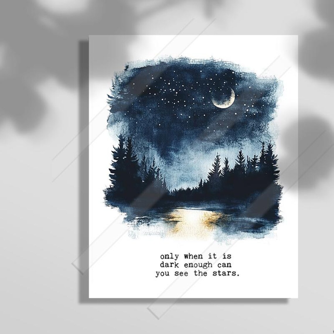 Dark Enough To See The Stars Quote Print Starry Night Lake Watercolor Forest Art