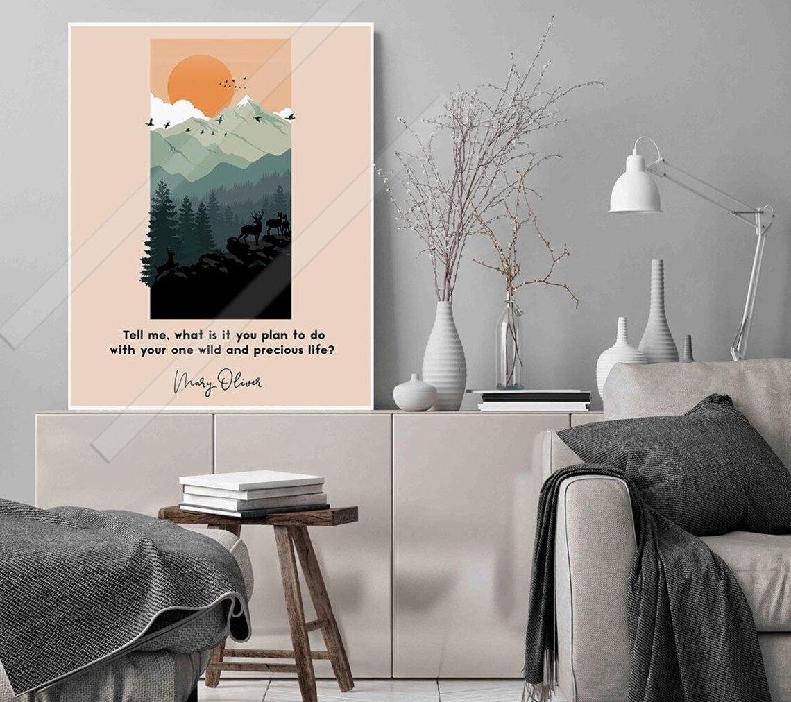Mary Oliver Wild and Precious Life Quote Art Print - Image 3